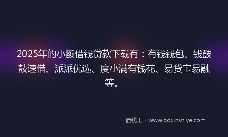 2025年的小额借钱贷款下载有：有钱钱包、钱鼓鼓速借、派派优选、度小满有钱花、易贷宝易融等。