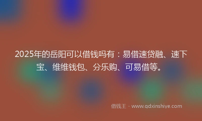 2025年的岳阳可以借钱吗有：易借速贷融、速下宝、维维钱包、分乐购、可易借等。