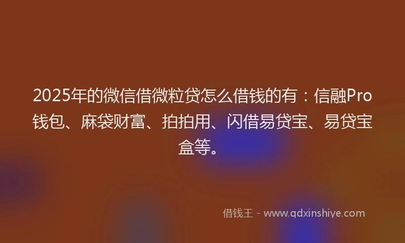 2025年的微信借微粒贷怎么借钱的有：信融Pro钱包、麻袋财富、拍拍用、闪借易贷宝、易贷宝盒等。