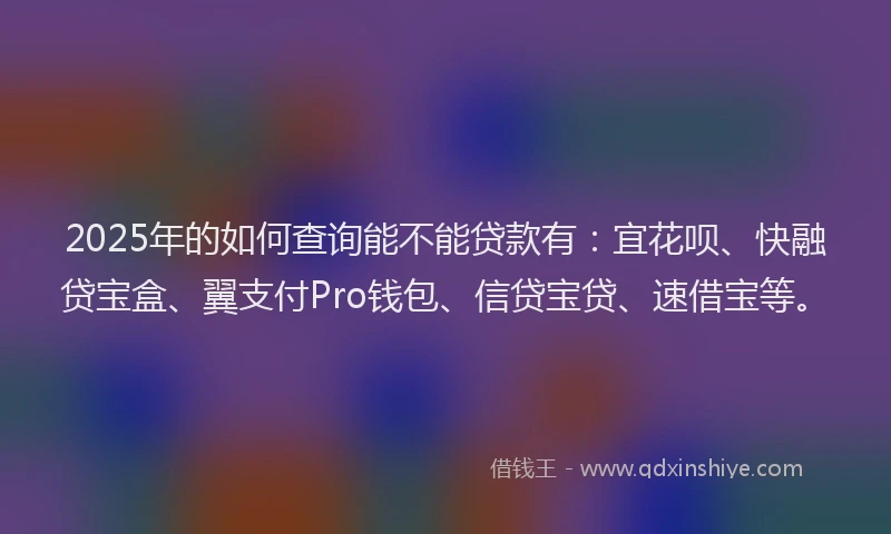 2025年的如何查询能不能贷款有：宜花呗、快融贷宝盒、翼支付Pro钱包、信贷宝贷、速借宝等。