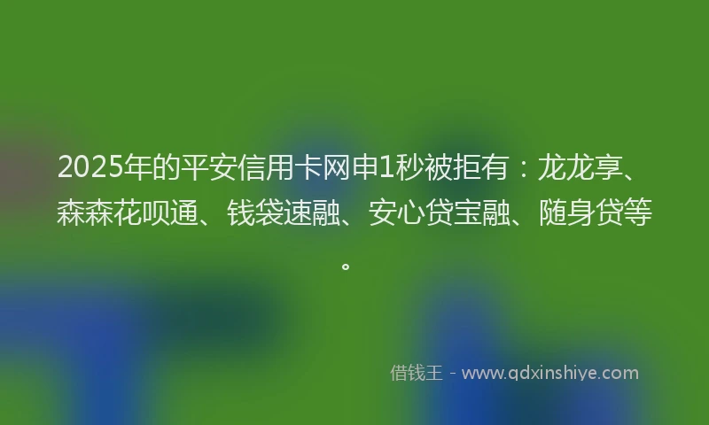 2025年的平安信用卡网申1秒被拒有：龙龙享、森森花呗通、钱袋速融、安心贷宝融、随身贷等。