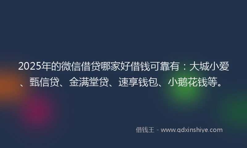 2025年的微信借贷哪家好借钱可靠有：大城小爱、甄信贷、金满堂贷、速享钱包、小鹅花钱等。