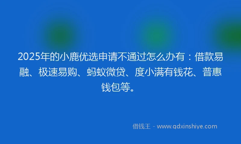 2025年的小鹿优选申请不通过怎么办有：借款易融、极速易购、蚂蚁微贷、度小满有钱花、普惠钱包等。