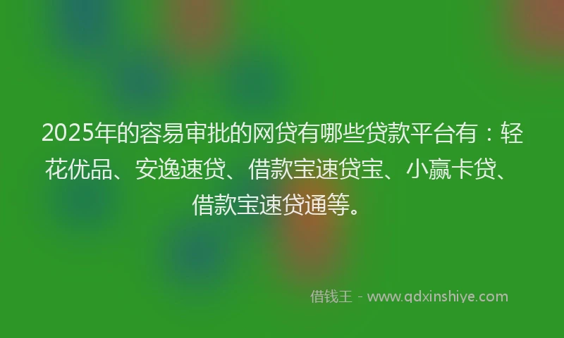 2025年的容易审批的网贷有哪些贷款平台有：轻花优品、安逸速贷、借款宝速贷宝、小赢卡贷、借款宝速贷通等。