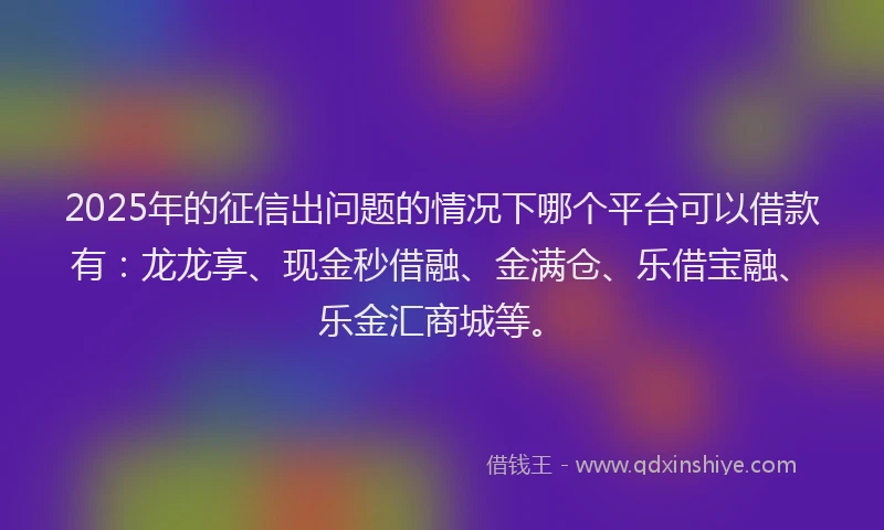 2025年的征信出问题的情况下哪个平台可以借款有：龙龙享、现金秒借融、金满仓、乐借宝融、乐金汇商城等。