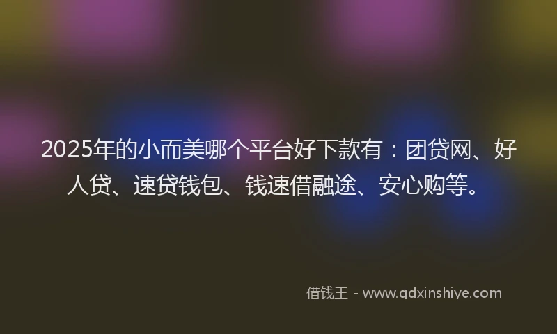 2025年的小而美哪个平台好下款有：团贷网、好人贷、速贷钱包、钱速借融途、安心购等。