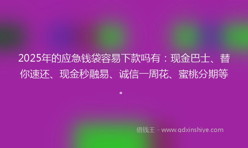 2025年的应急钱袋容易下款吗有：现金巴士、替你速还、现金秒融易、诚信一周花、蜜桃分期等。