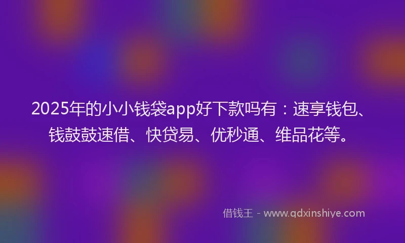2025年的小小钱袋app好下款吗有：速享钱包、钱鼓鼓速借、快贷易、优秒通、维品花等。
