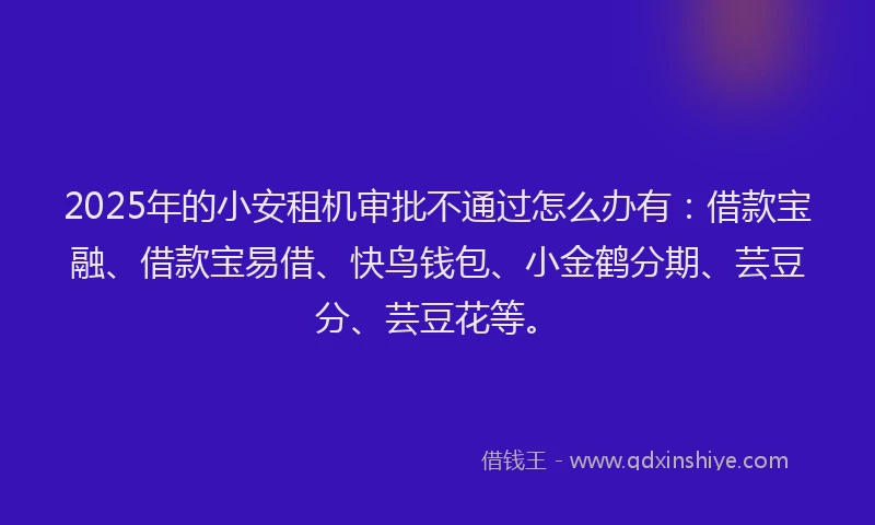 2025年的小安租机审批不通过怎么办有：借款宝融、借款宝易借、快鸟钱包、小金鹤分期、芸豆分、芸豆花等。