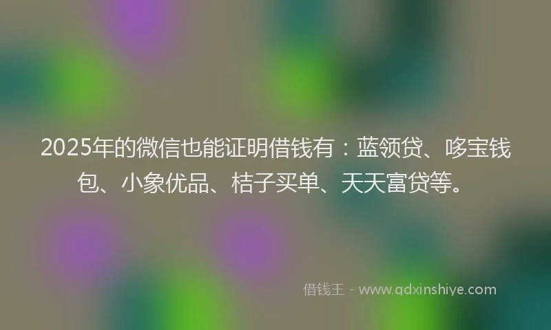 2025年的微信也能证明借钱有：蓝领贷、哆宝钱包、小象优品、桔子买单、天天富贷等。