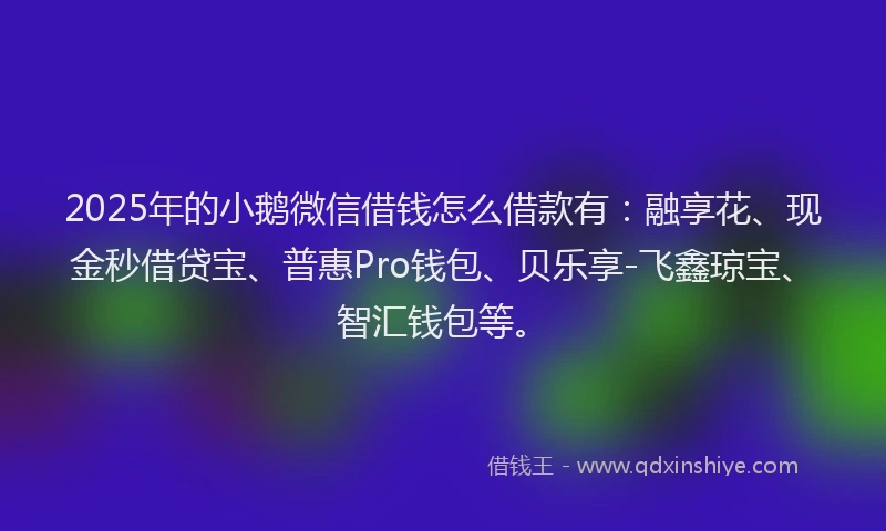 2025年的小鹅微信借钱怎么借款有：融享花、现金秒借贷宝、普惠Pro钱包、贝乐享-飞鑫琼宝、智汇钱包等。