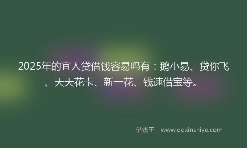 2025年的宜人贷借钱容易吗有:鹅小易、贷你飞、天天花卡、新一花、钱速借宝等。