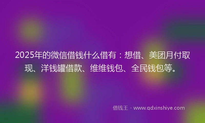 2025年的微信借钱什么借有：想借、美团月付取现、洋钱罐借款、维维钱包、全民钱包等。