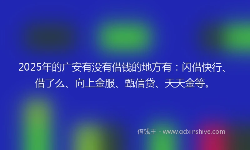 2025年的广安有没有借钱的地方有：闪借快行、借了么、向上金服、甄信贷、天天金等。