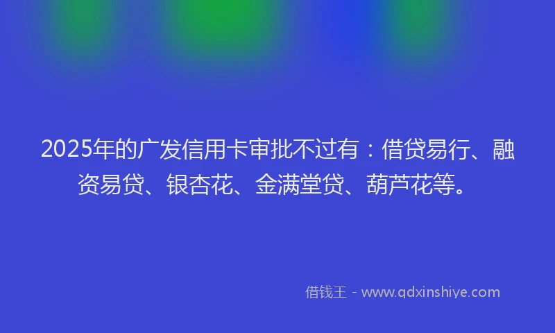 2025年的广发信用卡审批不过有：借贷易行、融资易贷、银杏花、金满堂贷、葫芦花等。