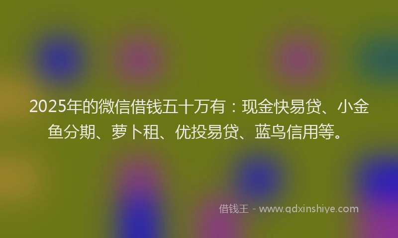 2025年的微信借钱五十万有：现金快易贷、小金鱼分期、萝卜租、优投易贷、蓝鸟信用等。