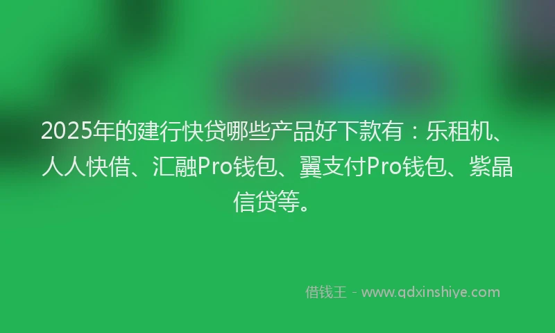 2025年的建行快贷哪些产品好下款有：乐租机、人人快借、汇融Pro钱包、翼支付Pro钱包、紫晶信贷等。