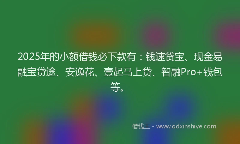 2025年的小额借钱必下款有：钱速贷宝、现金易融宝贷途、安逸花、壹起马上贷、智融Pro+钱包等。