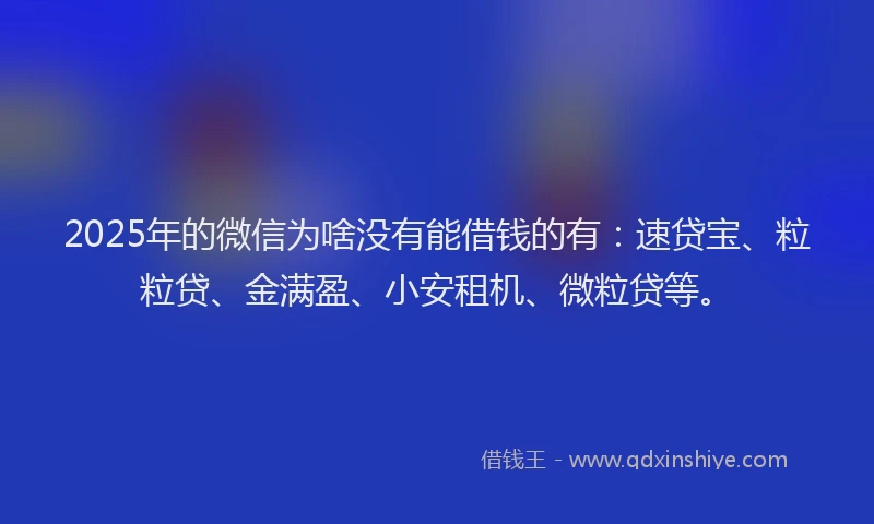 2025年的微信为啥没有能借钱的有：速贷宝、粒粒贷、金满盈、小安租机、微粒贷等。