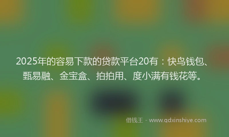 2025年的容易下款的贷款平台20有：快鸟钱包、甄易融、金宝盒、拍拍用、度小满有钱花等。