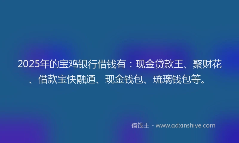 2025年的宝鸡银行借钱有：现金贷款王、聚财花、借款宝快融通、现金钱包、琉璃钱包等。