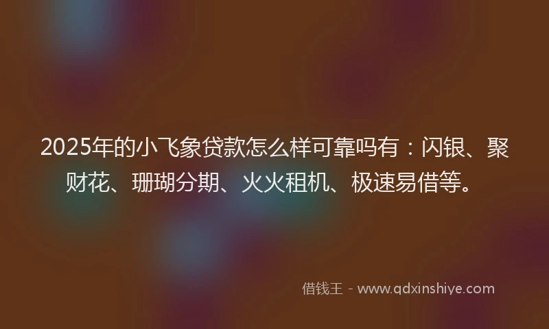 2025年的小飞象贷款怎么样可靠吗有：闪银、聚财花、珊瑚分期、火火租机、极速易借等。