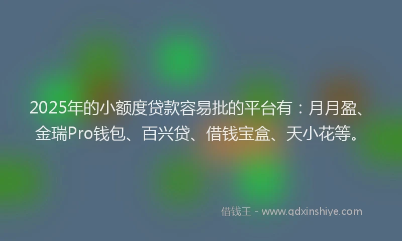 2025年的小额度贷款容易批的平台有：月月盈、金瑞Pro钱包、百兴贷、借钱宝盒、天小花等。