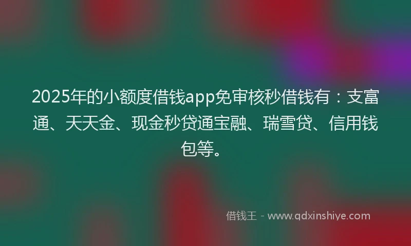 2025年的小额度借钱app免审核秒借钱有：支富通、天天金、现金秒贷通宝融、瑞雪贷、信用钱包等。