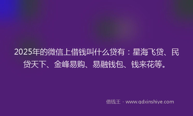 2025年的微信上借钱叫什么贷有：星海飞贷、民贷天下、金峰易购、易融钱包、钱来花等。