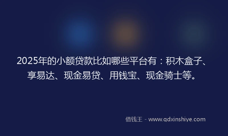 2025年的小额贷款比如哪些平台有：积木盒子、享易达、现金易贷、用钱宝、现金骑士等。