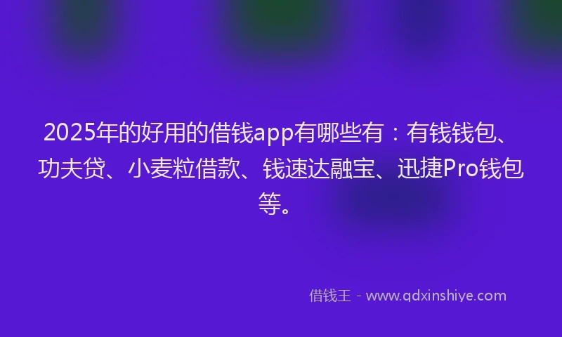 2025年的好用的借钱app有哪些有：有钱钱包、功夫贷、小麦粒借款、钱速达融宝、迅捷Pro钱包等。