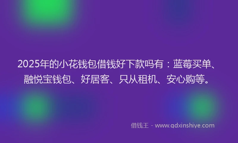 2025年的小花钱包借钱好下款吗有：蓝莓买单、融悦宝钱包、好居客、只从租机、安心购等。
