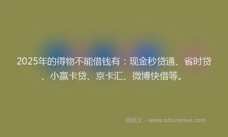 2025年的得物不能借钱有：现金秒贷通、省时贷、小赢卡贷、京卡汇、微博快借等。