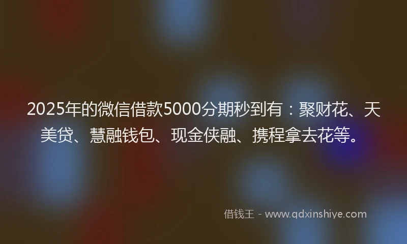 2025年的微信借款5000分期秒到有：聚财花、天美贷、慧融钱包、现金侠融、携程拿去花等。