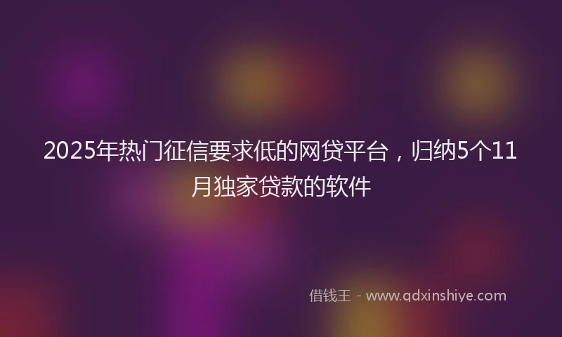 2025年热门征信要求低的网贷平台，归纳5个11月独家贷款的软件