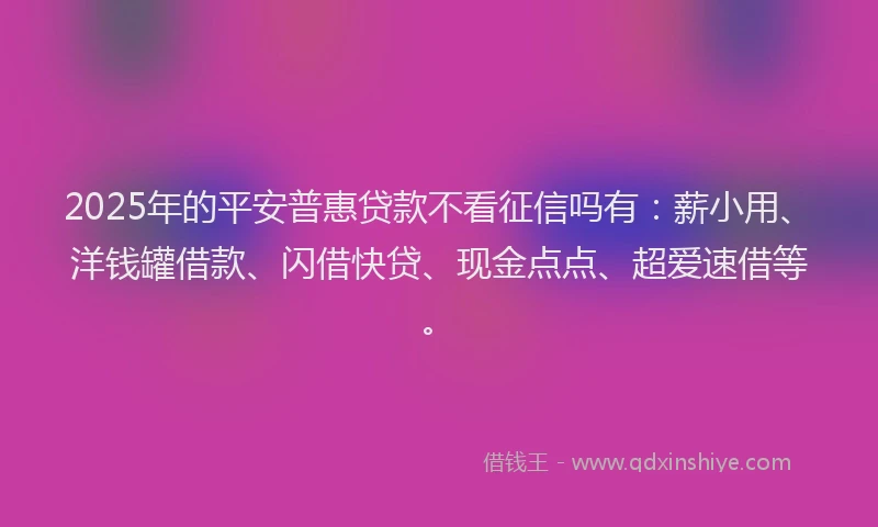 2025年的平安普惠贷款不看征信吗有：薪小用、洋钱罐借款、闪借快贷、现金点点、超爱速借等。
