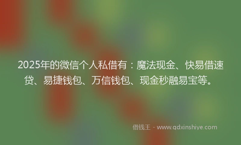 2025年的微信个人私借有：魔法现金、快易借速贷、易捷钱包、万信钱包、现金秒融易宝等。