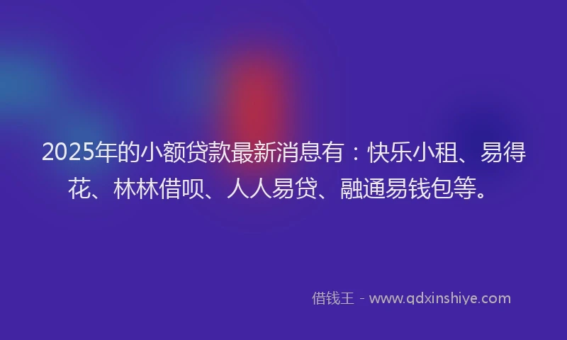 2025年的小额贷款最新消息有：快乐小租、易得花、林林借呗、人人易贷、融通易钱包等。