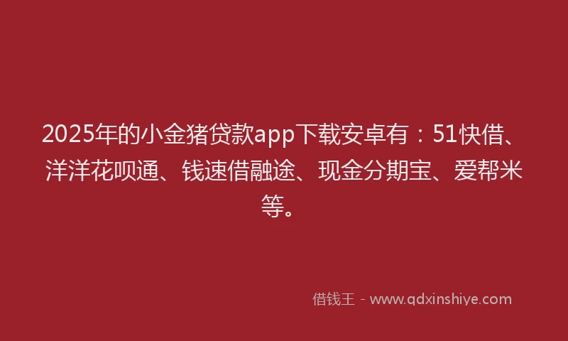 2025年的小金猪贷款app下载安卓有：51快借、洋洋花呗通、钱速借融途、现金分期宝、爱帮米等。