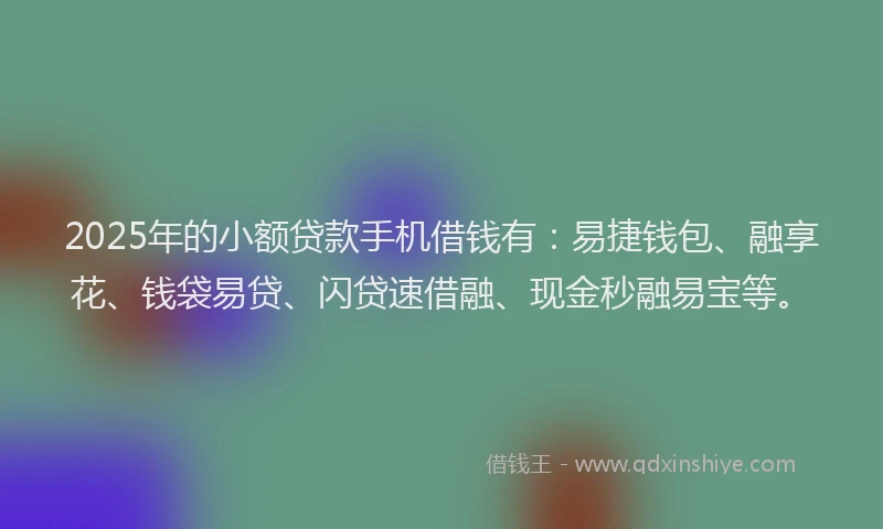 2025年的小额贷款手机借钱有：易捷钱包、融享花、钱袋易贷、闪贷速借融、现金秒融易宝等。