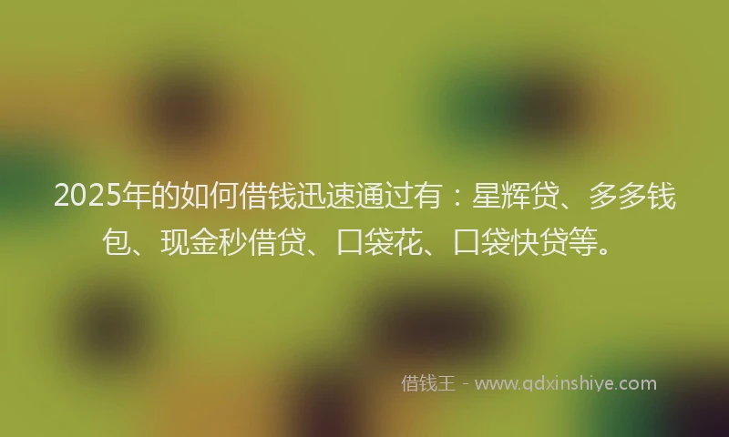 2025年的如何借钱迅速通过有：星辉贷、多多钱包、现金秒借贷、口袋花、口袋快贷等。