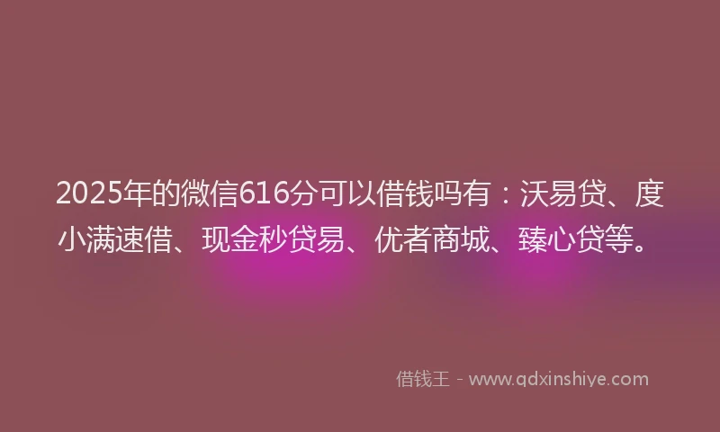 2025年的微信616分可以借钱吗有：沃易贷、度小满速借、现金秒贷易、优者商城、臻心贷等。