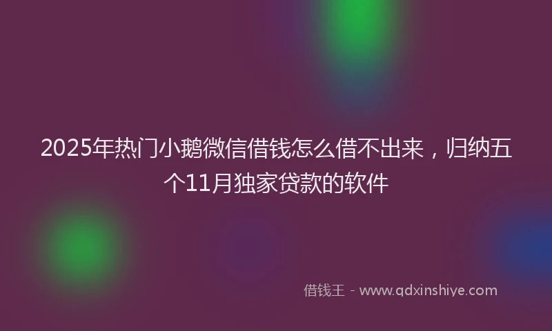 2025年热门小鹅微信借钱怎么借不出来，归纳五个11月独家贷款的软件