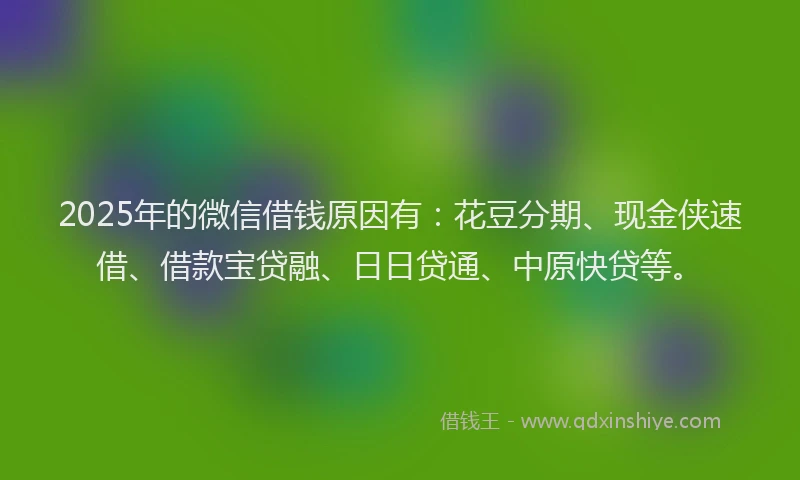 2025年的微信借钱原因有：花豆分期、现金侠速借、借款宝贷融、日日贷通、中原快贷等。