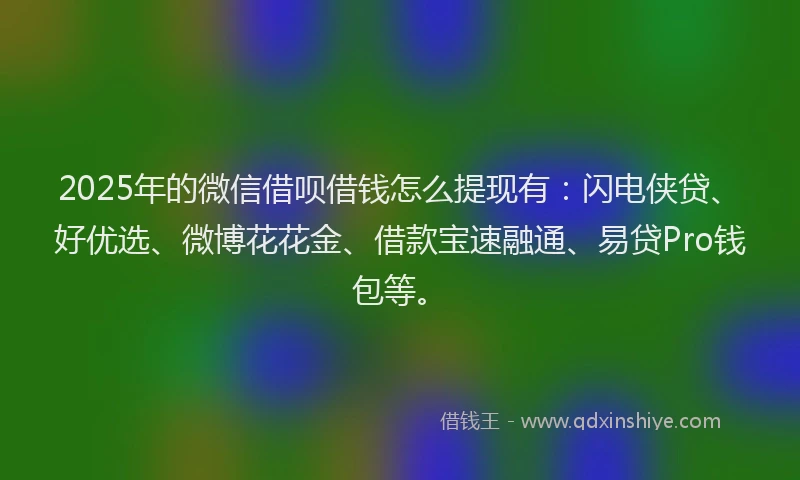 2025年的微信借呗借钱怎么提现有：闪电侠贷、好优选、微博花花金、借款宝速融通、易贷Pro钱包等。