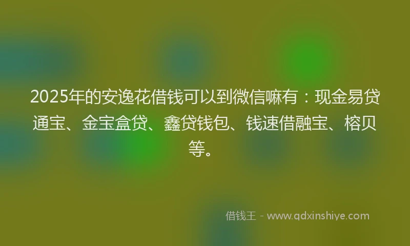2025年的安逸花借钱可以到微信嘛有：现金易贷通宝、金宝盒贷、鑫贷钱包、钱速借融宝、榕贝等。