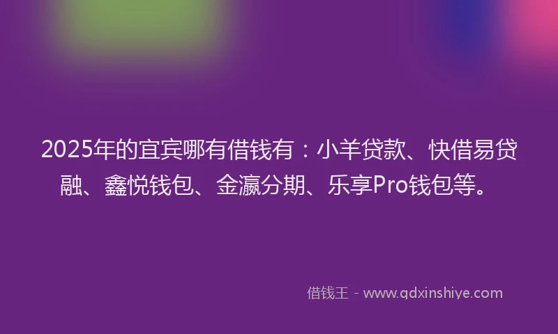 2025年的宜宾哪有借钱有：小羊贷款、快借易贷融、鑫悦钱包、金瀛分期、乐享Pro钱包等。
