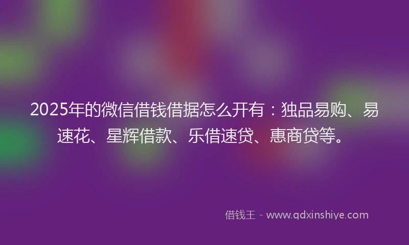 2025年的微信借钱借据怎么开有：独品易购、易速花、星辉借款、乐借速贷、惠商贷等。