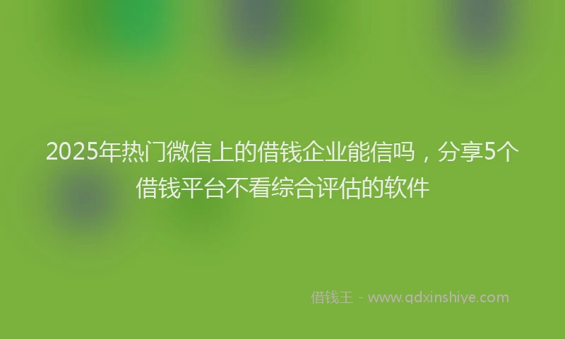 2025年热门微信上的借钱企业能信吗，分享5个借钱平台不看综合评估的软件