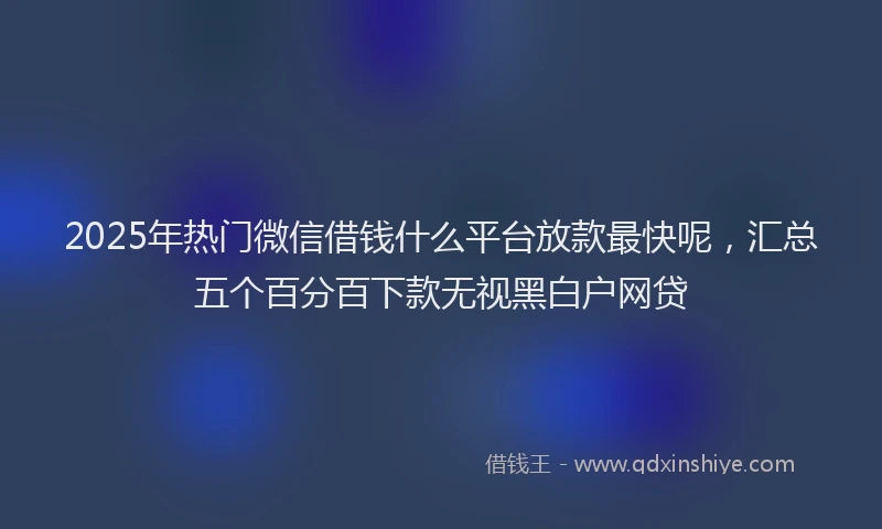 2025年热门微信借钱什么平台放款最快呢，汇总五个百分百下款无视黑白户网贷